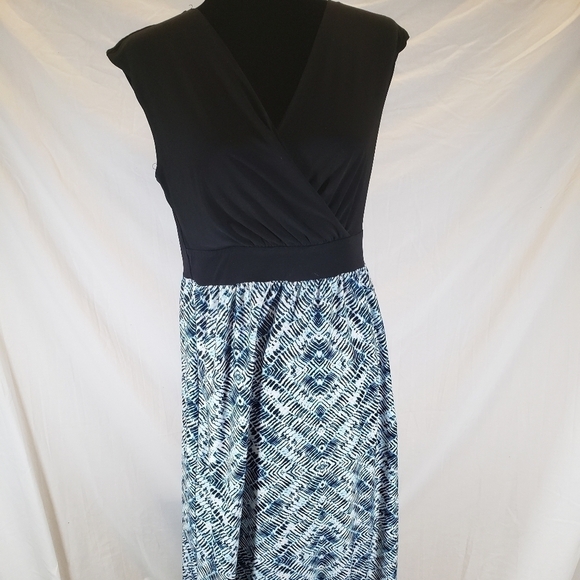 AB STUDIO Womens Black Blue White Aztec Print Maxi Dress Cross Over Neck… - Picture 1 of 7